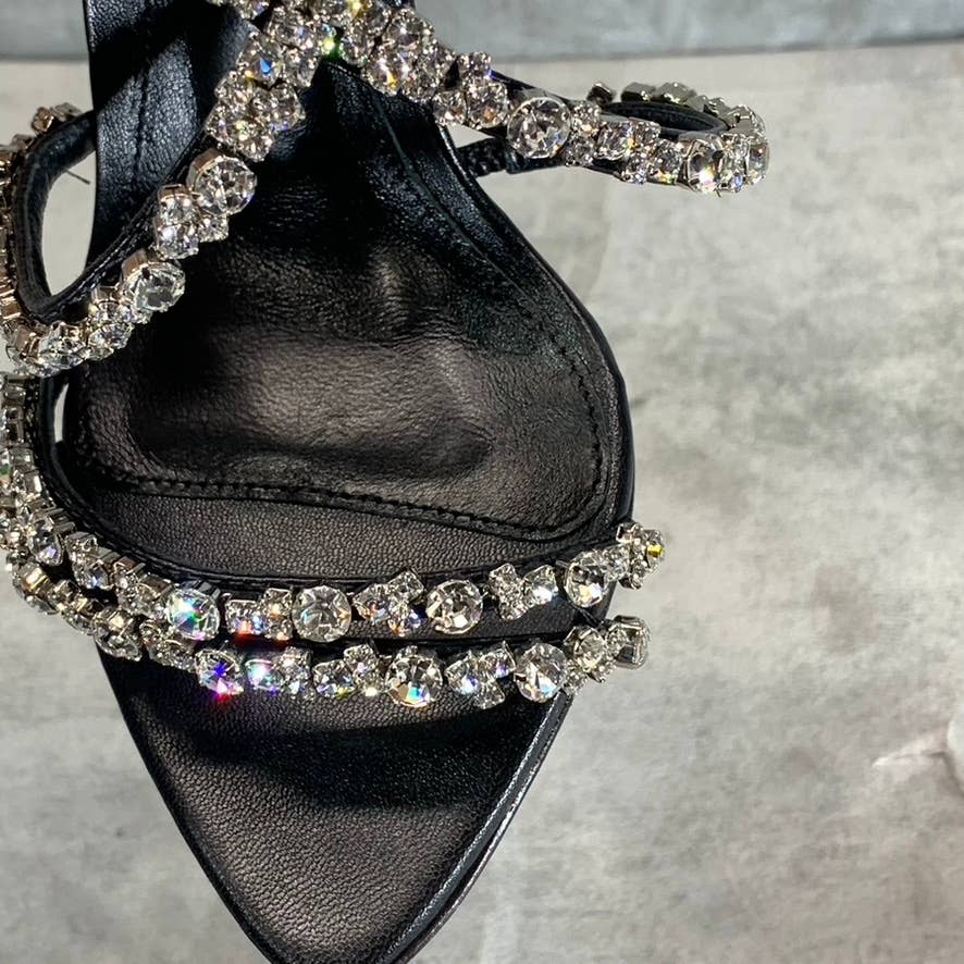 ALEXANDRE BIRMAN Women's Black Leather Demi Crystals Stiletto Sandals SZ 5 (35)