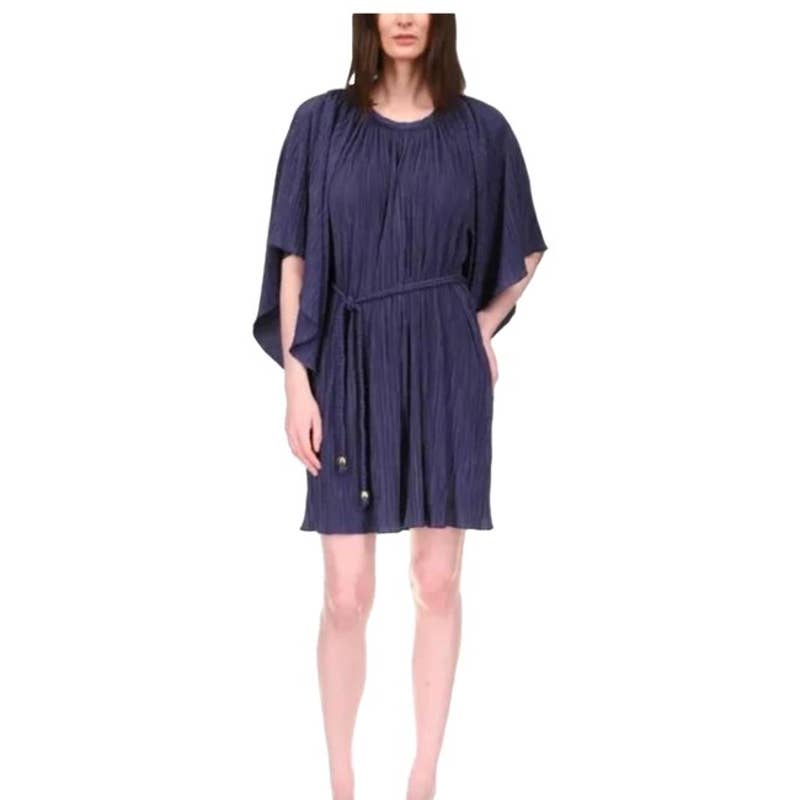 MICHAEL MICHAEL KORS Women's True Navy Crewneck Rope Belt Mini A-Line Dress SZ S