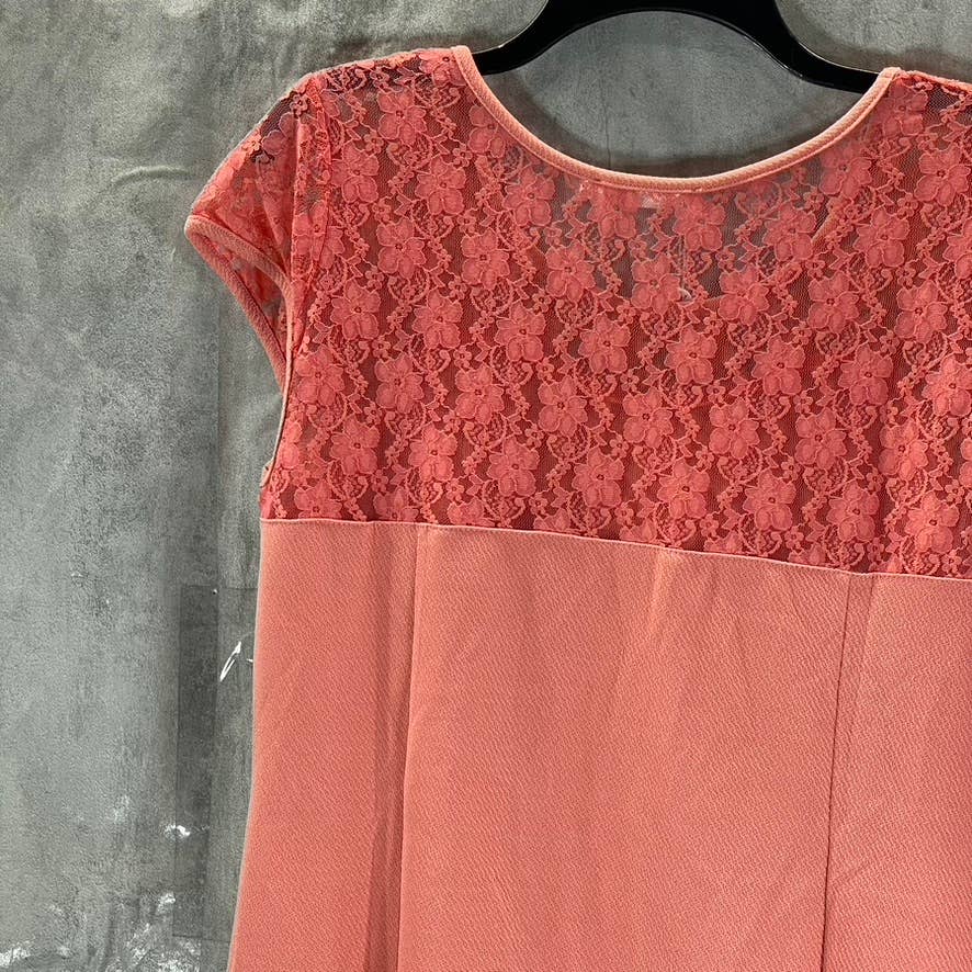 WHITE MARK Women's Plus Coral Pelagia Scoop-Neck Lace-Trim Mini Dress SZ 1XL