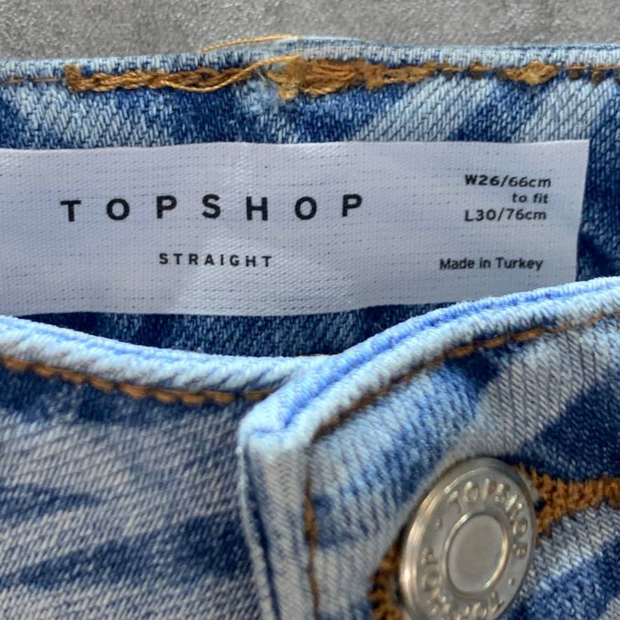 TOPSHOP Laser Print Raw Hem High Waist Crop Straight Leg Jeans SZ 4