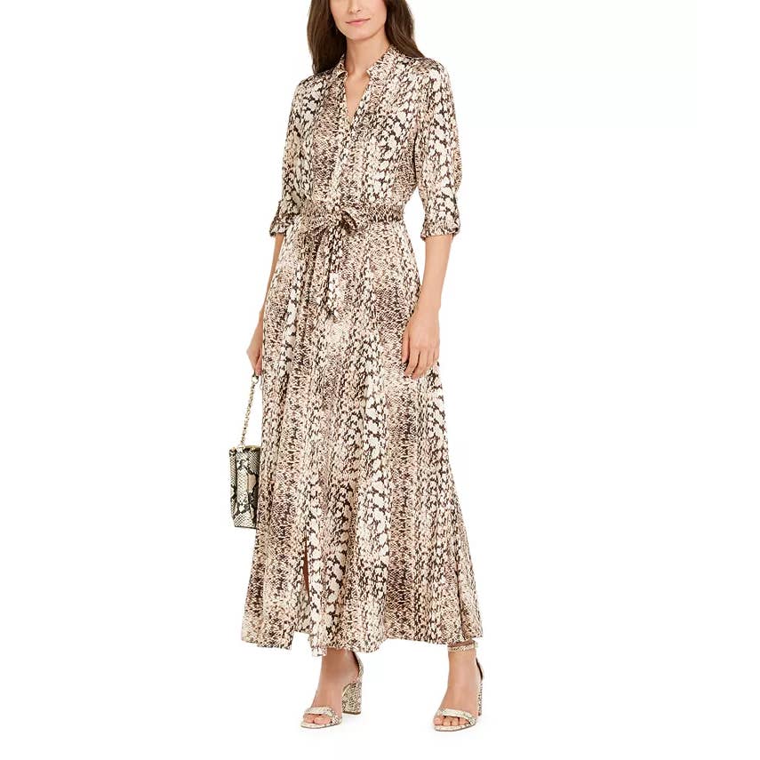 INC INTERNATIONAL Women's Cynthia Snake Print 3/4 Roll-Tab Maxi Shirtdress SZ 00