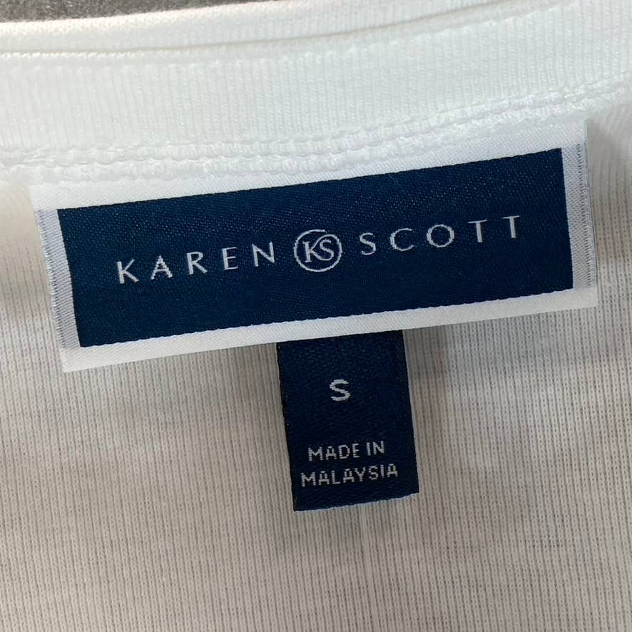 KAREN SCOTT Women's Bright White Cotton Boatneck Elbow Sleeve Top SZ S