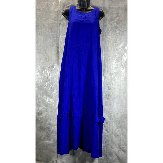 ALFANI Women's Modern Blue Scoopneck Sleeveless Ruffle Maxi Dress SZ L