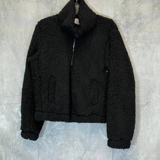 SAGE COLLECTIVE Women's Black Teddy Half Zip Jetsetter Faux Shearling Cropped Jacket SZ XS