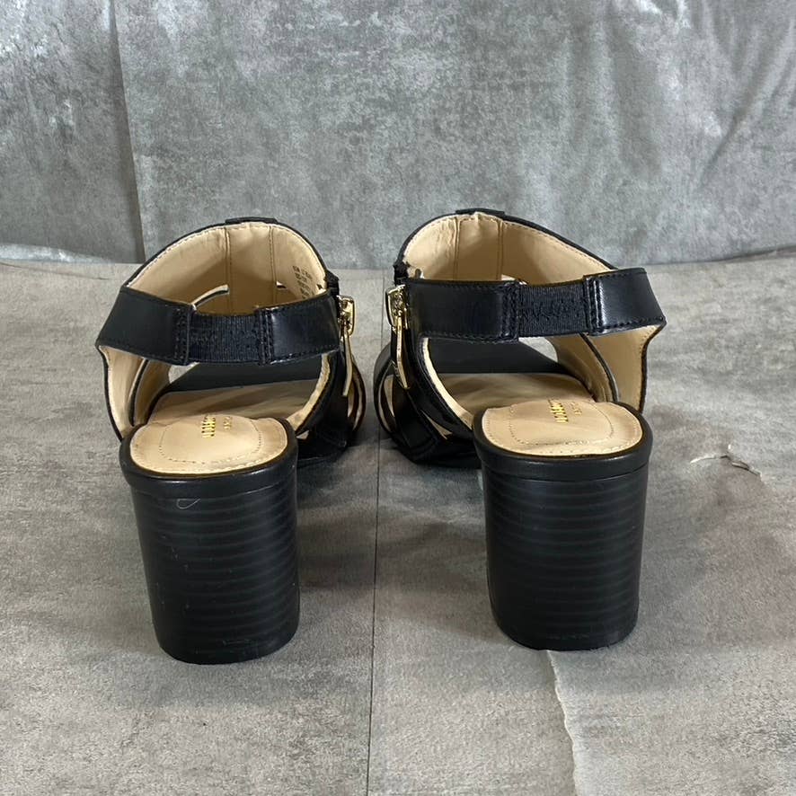 LIZ CLAIBORNE Women's Black Faux-Leather Strappy Bowen Block-Heel Sandals SZ 6.5