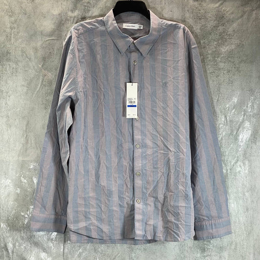 CALVIN KLEIN Men's Gray Ridge Broad Stripe Button-Up Long-Sleeve Shirt SZ XL
