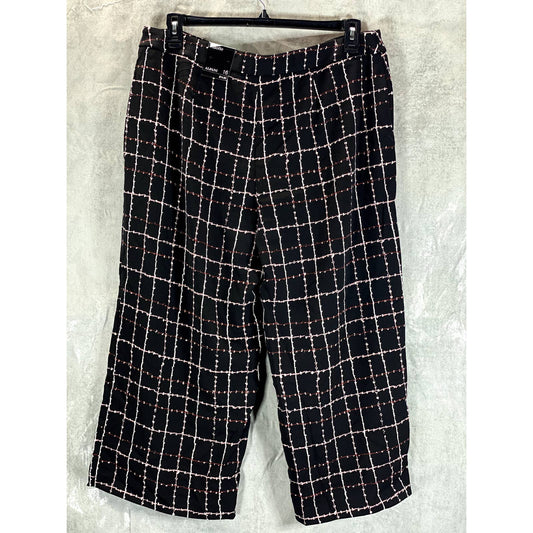 ALFANI Women's Stitched Grid Black D-Ring Belt Mid-Rise Plaid Culotte Pants SZ16