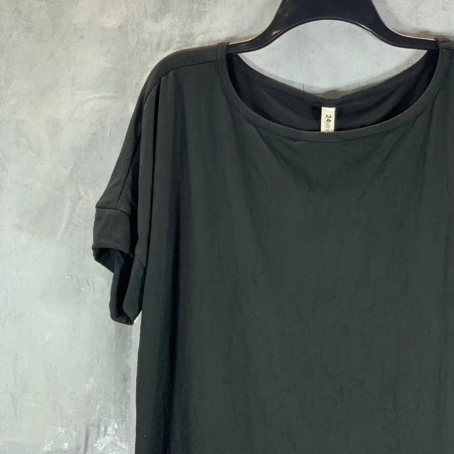 24SEVEN COMFORT APPAREL Women's Black Scoop-Neck Loose-Fit Dolman Sleeve Dress