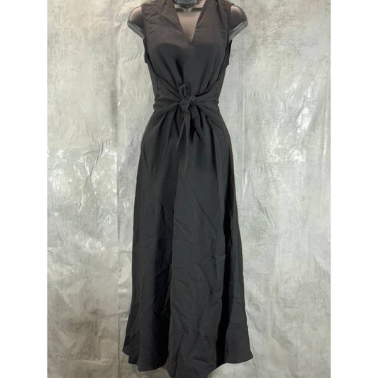 MNG By MANGO Women's Black V-Neck Sleeveless Tie-Waist Fit & Flare Dress SZ 2