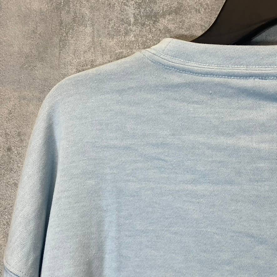 SPLENDID Women's Light Blue Raw Edge Long Sleeve Pullover Cropped Crewneck Sweater SZ S