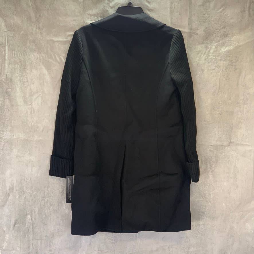 TAHARI Black Wool Blend Anna Ribbed Sleeve Notch Collar Coat SZ S