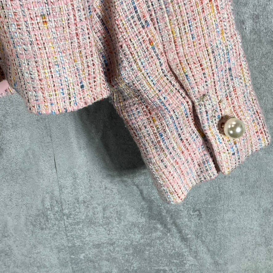 DKNY Women's Lipstick Multi Tweed Notch-Collar Faux Pearl One-Button Blazer SZ 6
