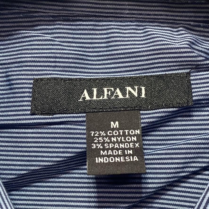 ALFANI Navy Striped Mens Pocket Short Sleeve Stretch Button Down Shirt SZ M