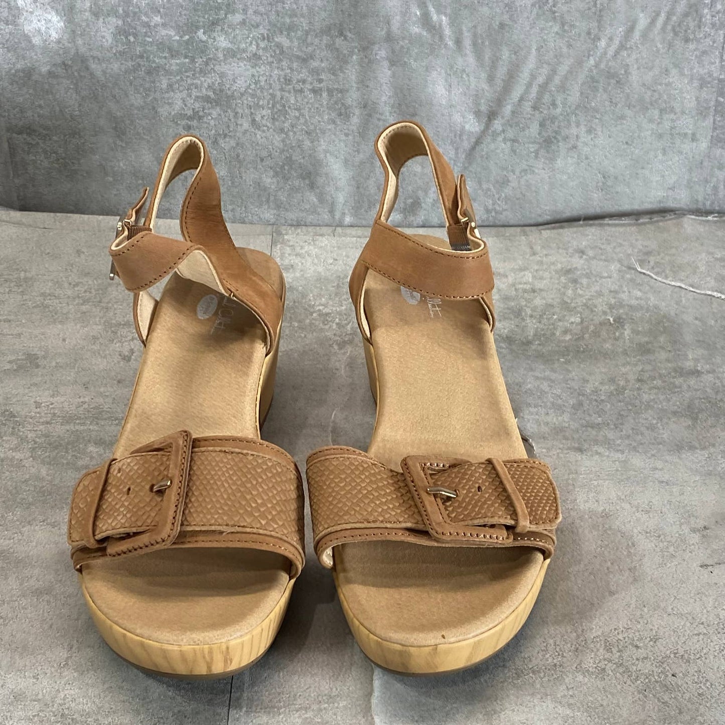 DR. SCHOLL'S Women's Honey Brown Leather Felicity Too Ankle-Strap Sandals SZ 9