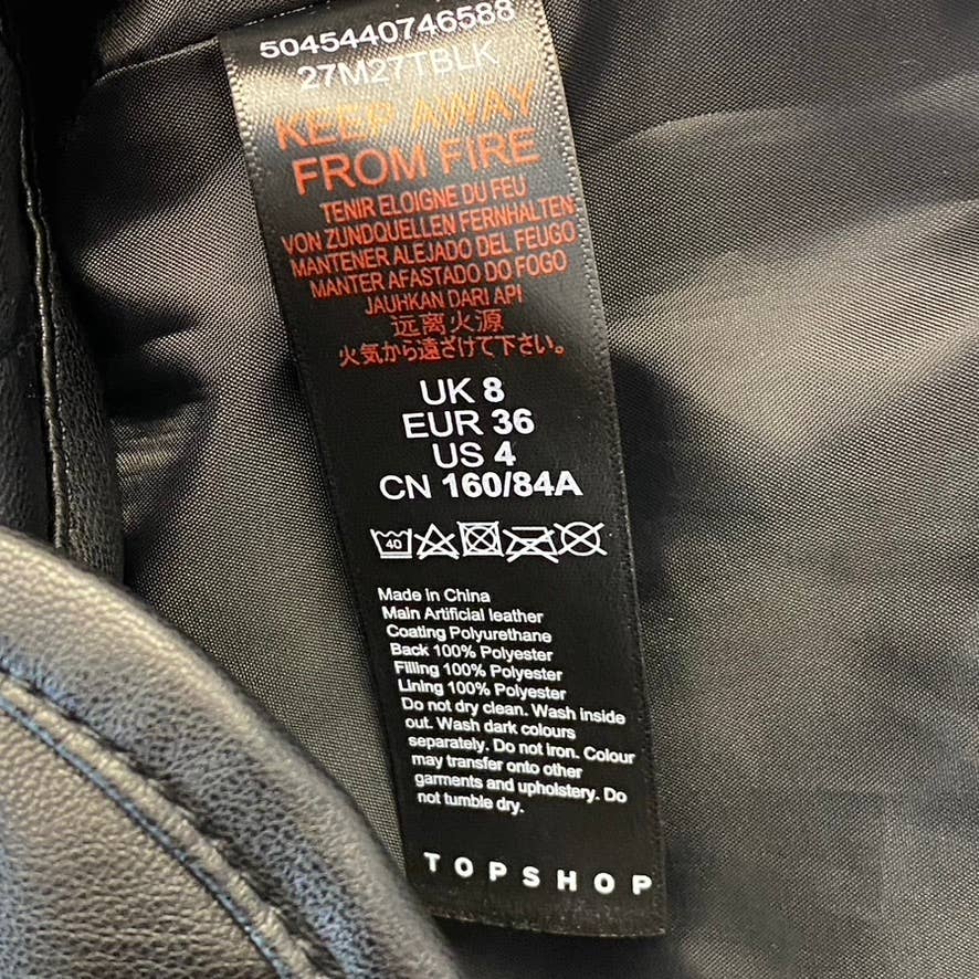 TOPSHOP Women's Solid Black Faux Leather Quilted Snap Front Mini Skirt SZ 4