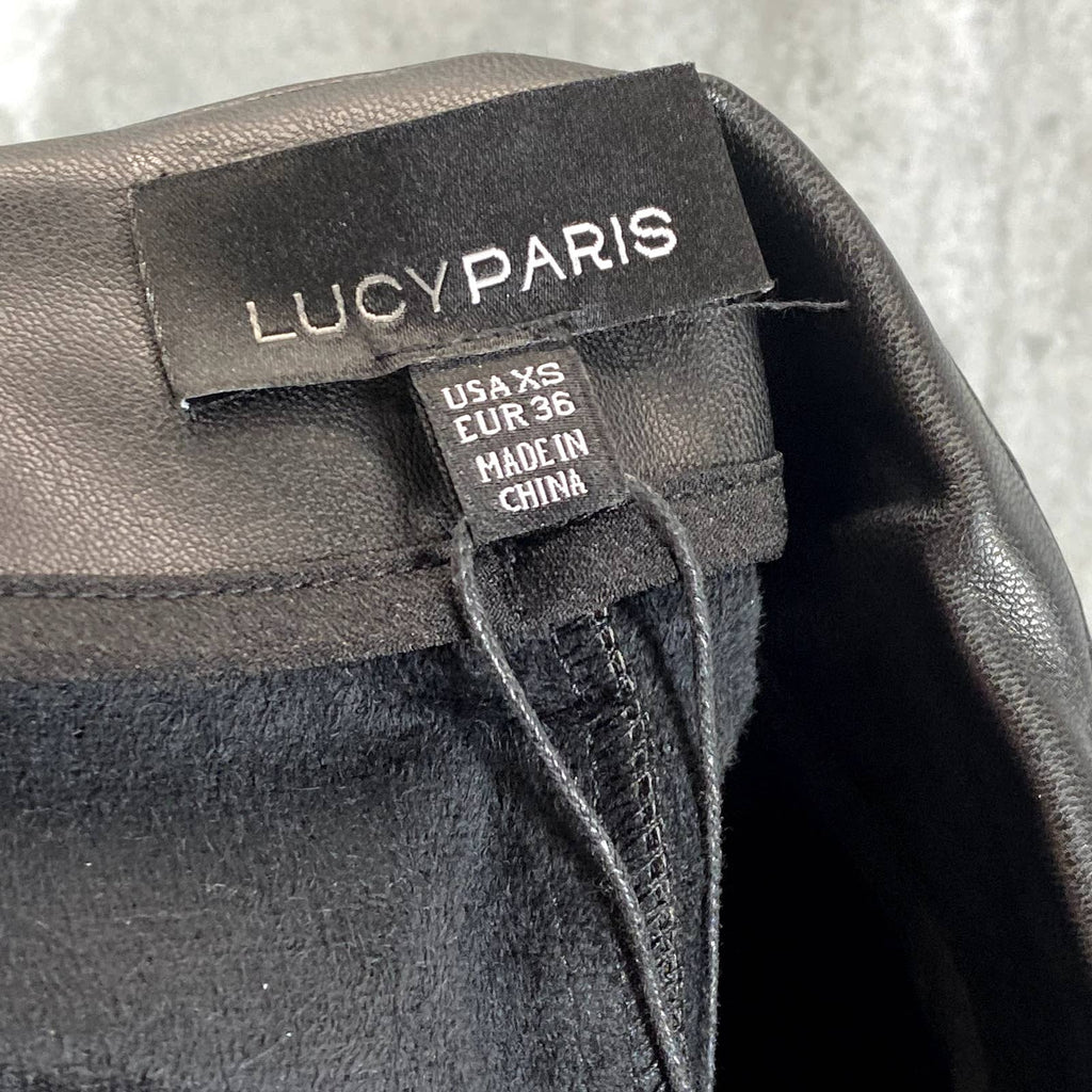 LUCY PARIS Women's Black Faux-Leather Belted Smocked-Waist Pull-On Shorts SZ XS