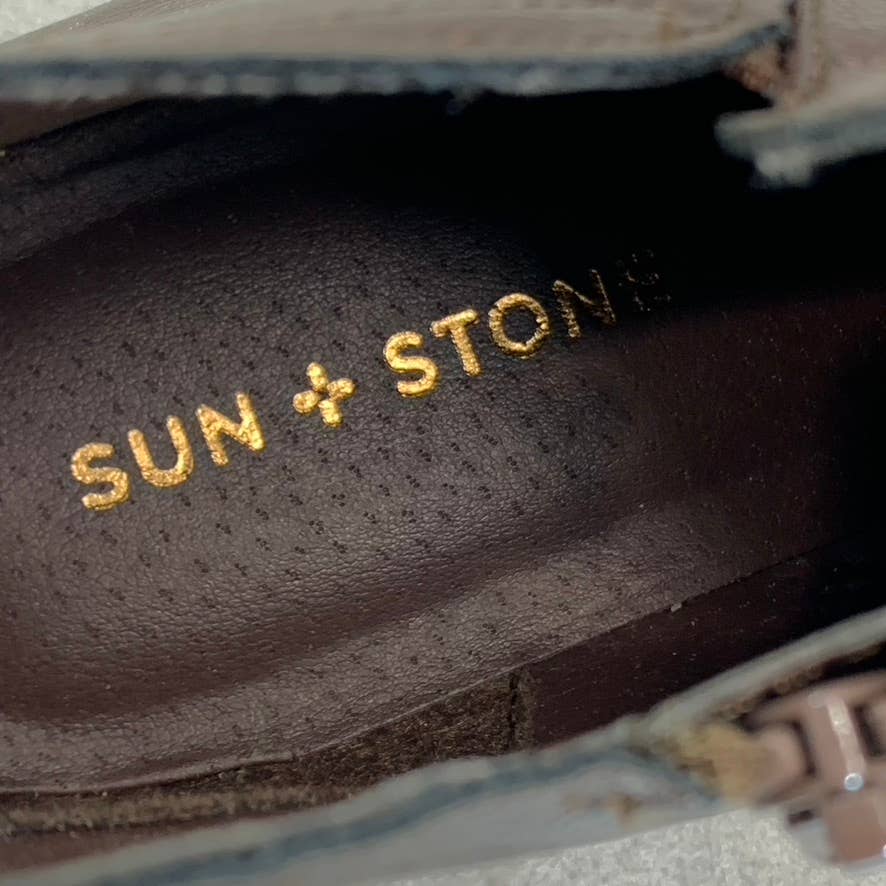SUN+STONE Women's Brown Cadee Memory Foam Slip-On Block Heel Ankle Booties SZ 10