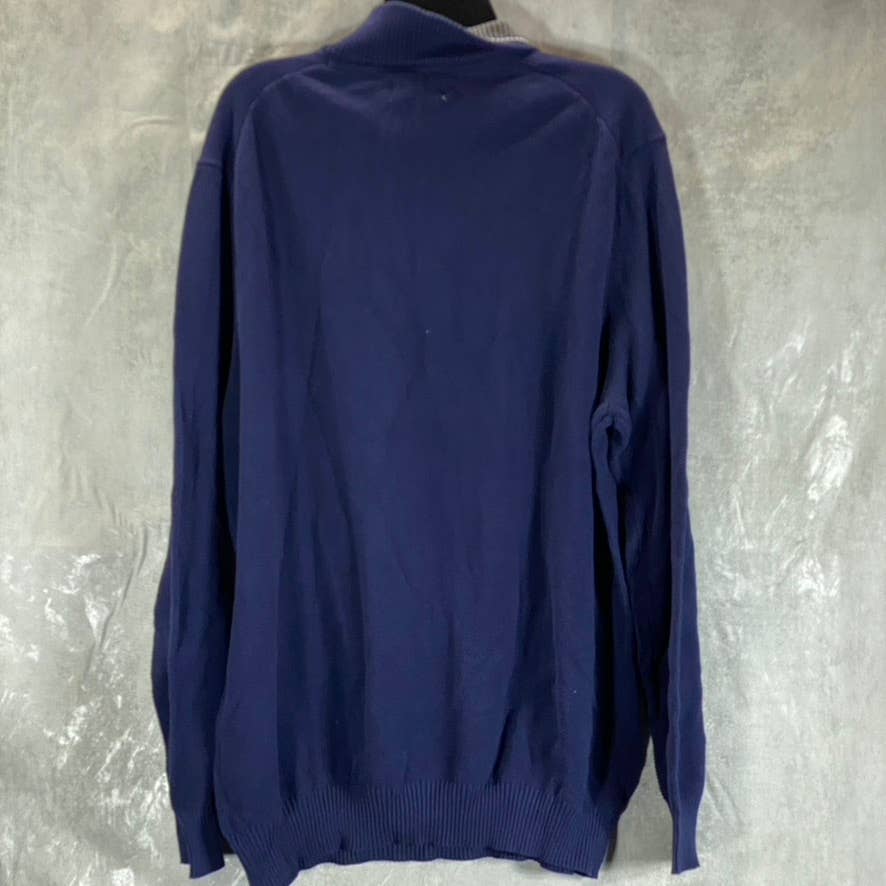 CLUB ROOM Men's Navy Quarter-Zip Stand-Collar Textured Cotton Sweater SZ 2XL