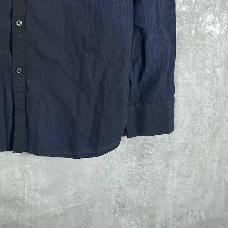 INC INTERNATIONAL CONCEPTS Men's Navy Mini Check Button-Up Shirt SZ L