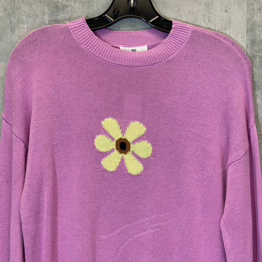 BP. Women's Purple Tulip Daisy Front Knit Crewneck Long Sleeve Sweater SZ S