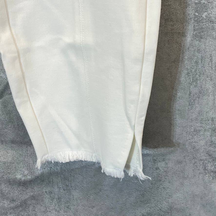 ALFANI Women's Bright White Comfort High-Rise Fringe-Hem Pull-On Pants SZ 12