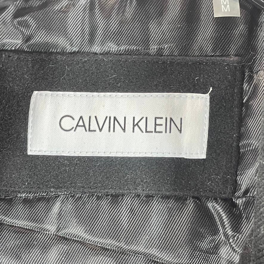 CALVIN KLEIN Men's Solid Black Regular-Fit Wool Knit-Trim Bomber Jacket SZ M