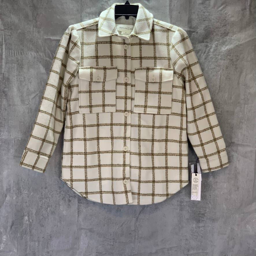 TREASURE & BOND Ivory Carsonpane Plaid Puff Sleeve Shirt Jacket SZ XS