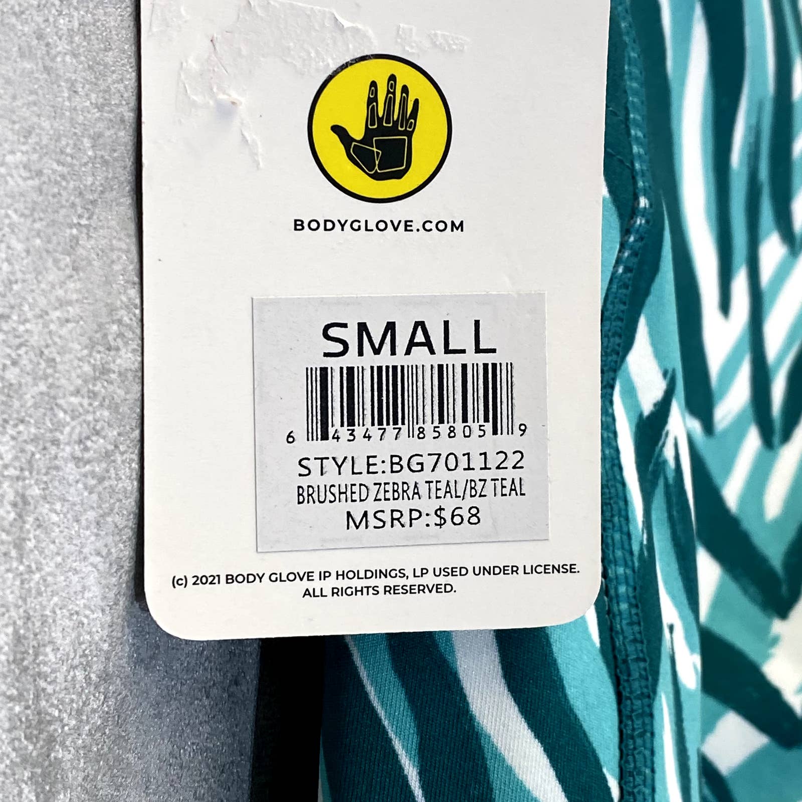 BODY GLOVE Women's Brushed Zebra Teal Printed High-Rise 7/8 Length Athletic Leggings SZ S