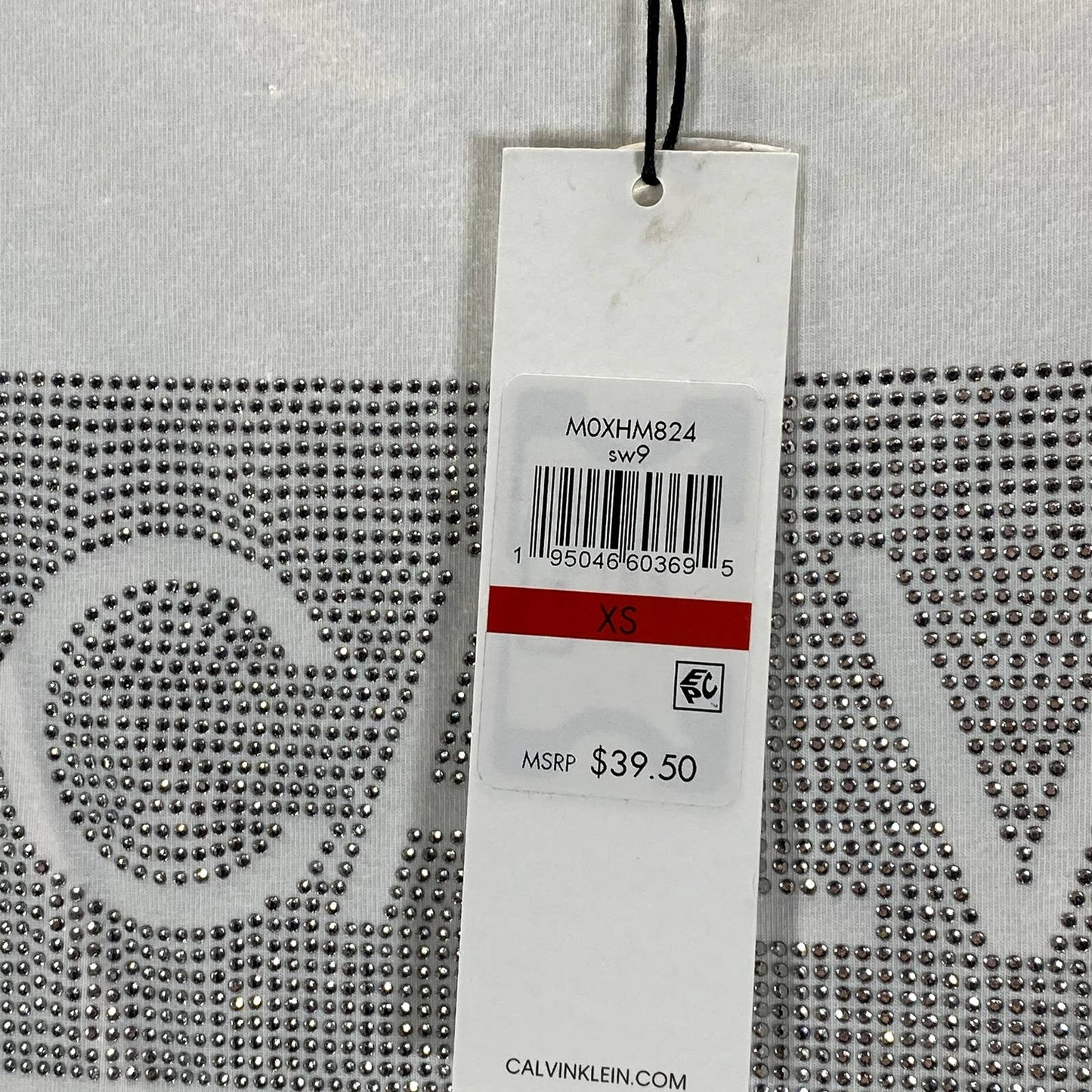 CALVIN KLEIN Women's White Logo Embellished Crewneck Short Sleeve T-Shirt SZ XS