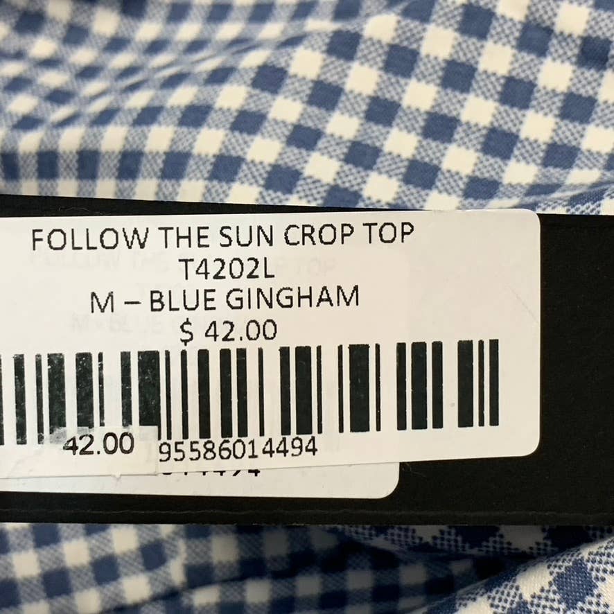 LULUS Women's Blue Gingham Follow The Sun Lightweight Sleeveless Crop Top SZ M