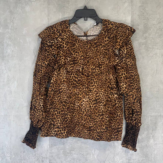 TOPSHOP Leopard Animal Print Yoke Poplin Long Sleeve Blouse SZ 6