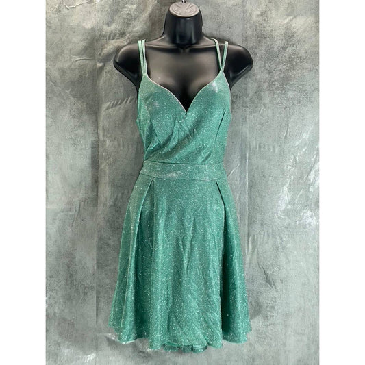 B. DARLIN Juniors' Mint Glitter Knit Sweetheart Neckline Pocketed Dress SZ 9/10
