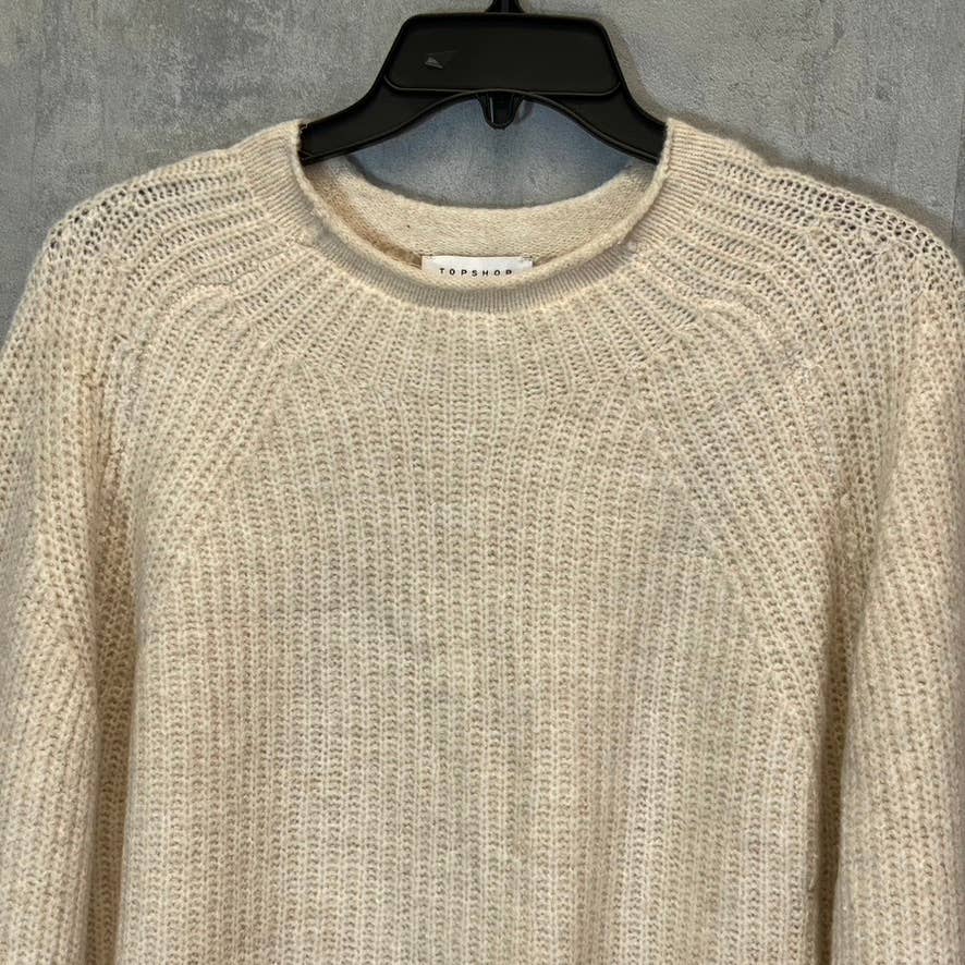 TOPSHOP Women's Nude Crewneck Knit Long Sleeve Pullover Crop Sweater SZ 4-6
