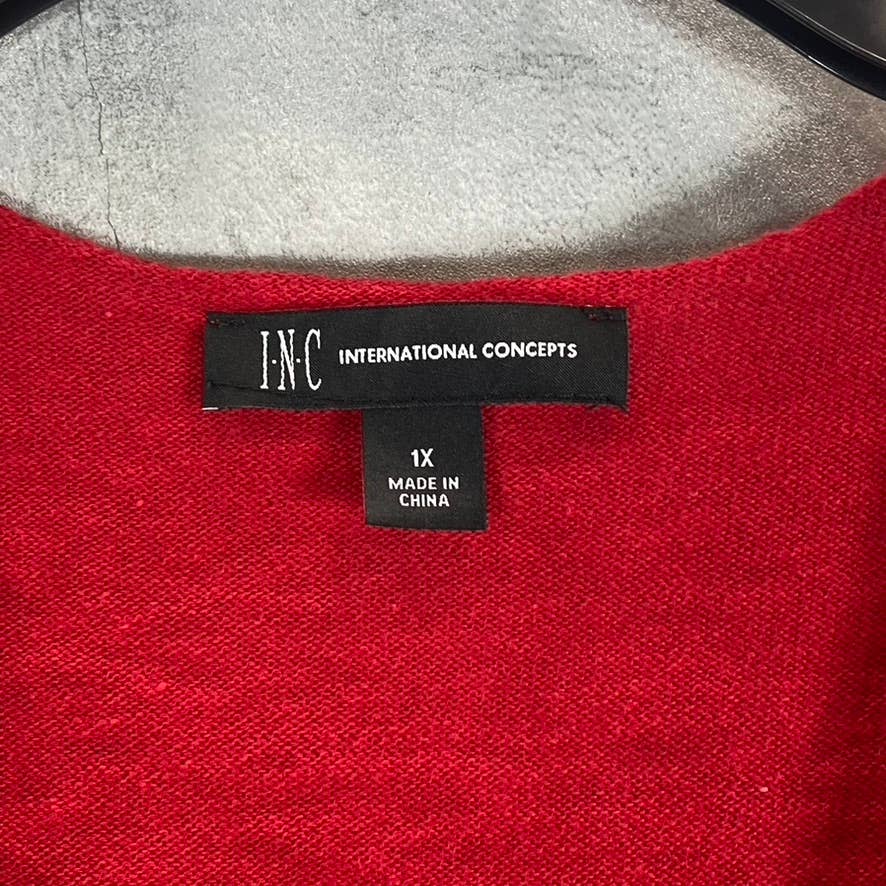 INC INTERNATIONAL CONCEPTS Women's Plus Real Red V-Neck Hi-Low Hem Pullover SZ1X