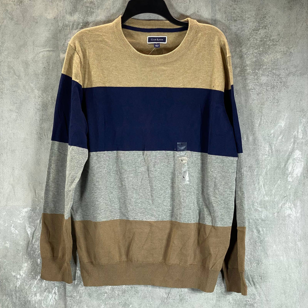 CLUB ROOM Men's Cracked Walnut Colorblock Stripe Crewneck Sweater SZ L