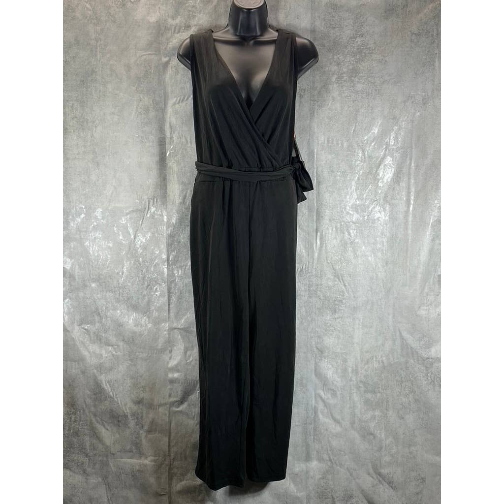 BLACK TAPE Women's Petite Dark Grey V-Neck Faux-Wrap Sleeveless Jumpsuit SZ P/M