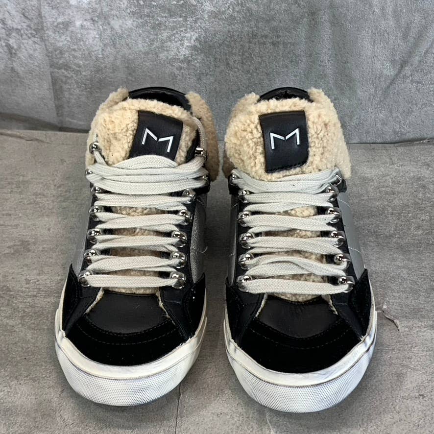 MARC FISHER LTD Women's Black/Silver Merin Faux-Fur Lace-Up Sneakers SZ 5