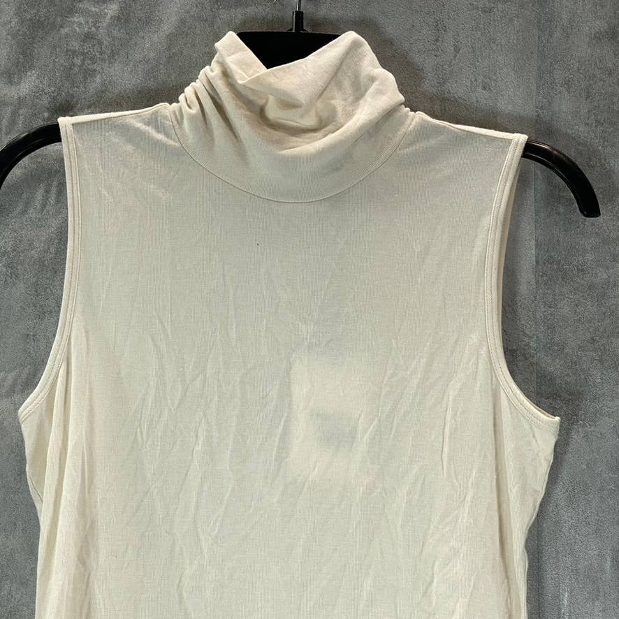 THEORY Women's Cream Wendel Ribbed Viscose Sleeveless Turtleneck Knit Top SZ M