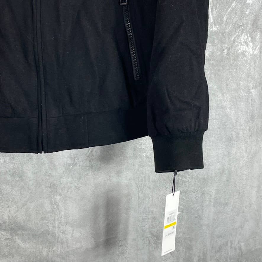 CALVIN KLEIN Men's Solid Black Regular-Fit Wool Knit-Trim Bomber Jacket SZ M