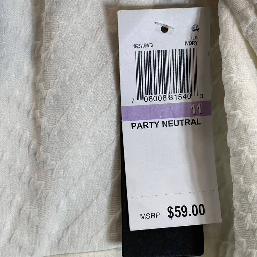 CITY STUDIO Juniors' Ivory V-Neck Lace-Up-Back Textured Fit & Flare Mini Dress