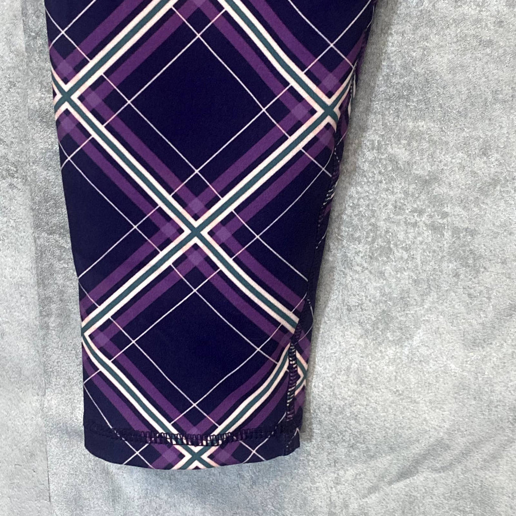 BCBGENERATION Women's Black-Purple Plaid High-Rise Pull-On Stretch Crop Leggings SZ M