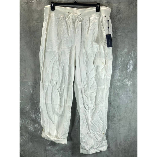 TOMMY HILFIGER Women's Plus White Mid-Rise Alton Cargo Drawstring Pants SZ 2X