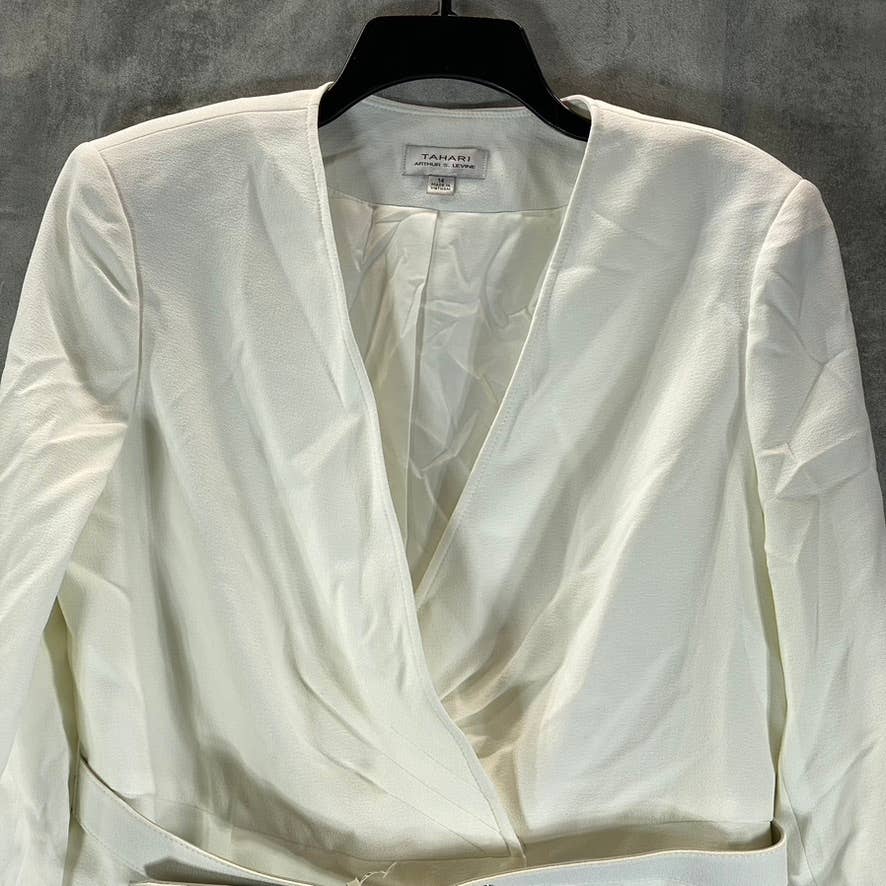 TAHARI ASL Women's Ivory Asymmetrical Belted Wrap Blazer SZ 14