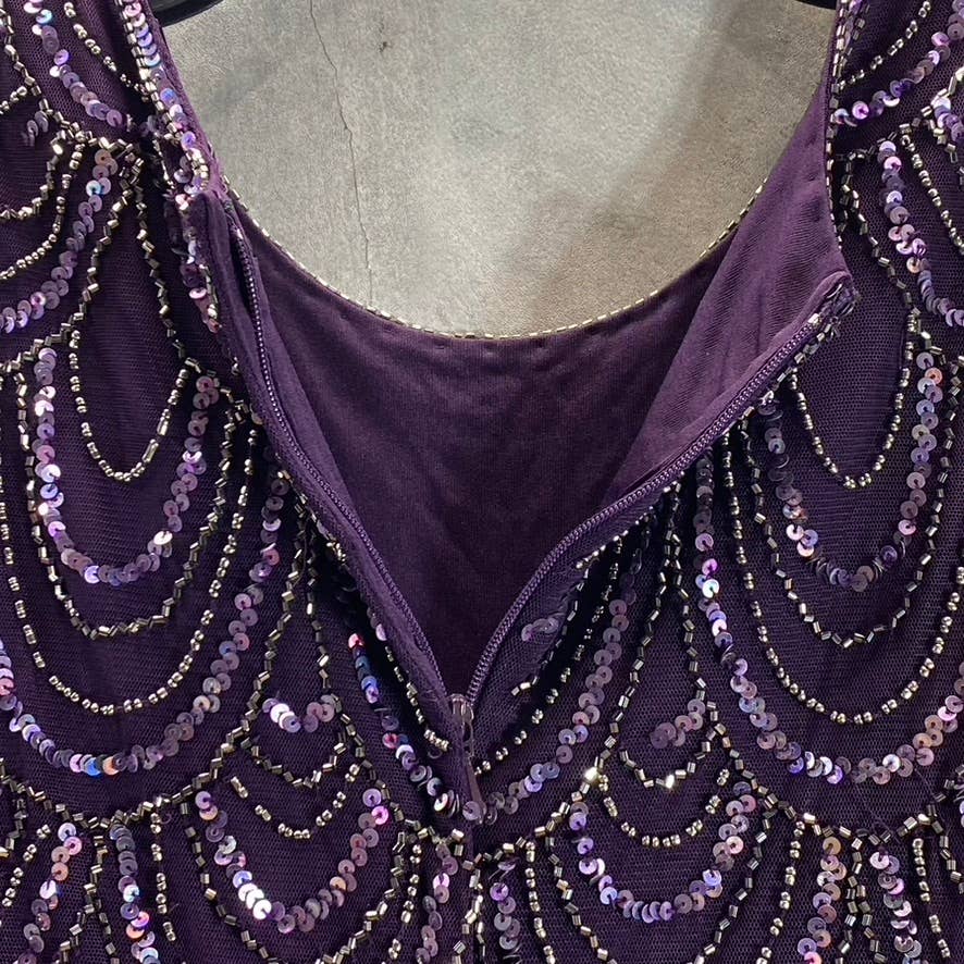 J KARA Women's Plum Beaded Embellished Sleeveless A-Line Maxi Gown SZ 14