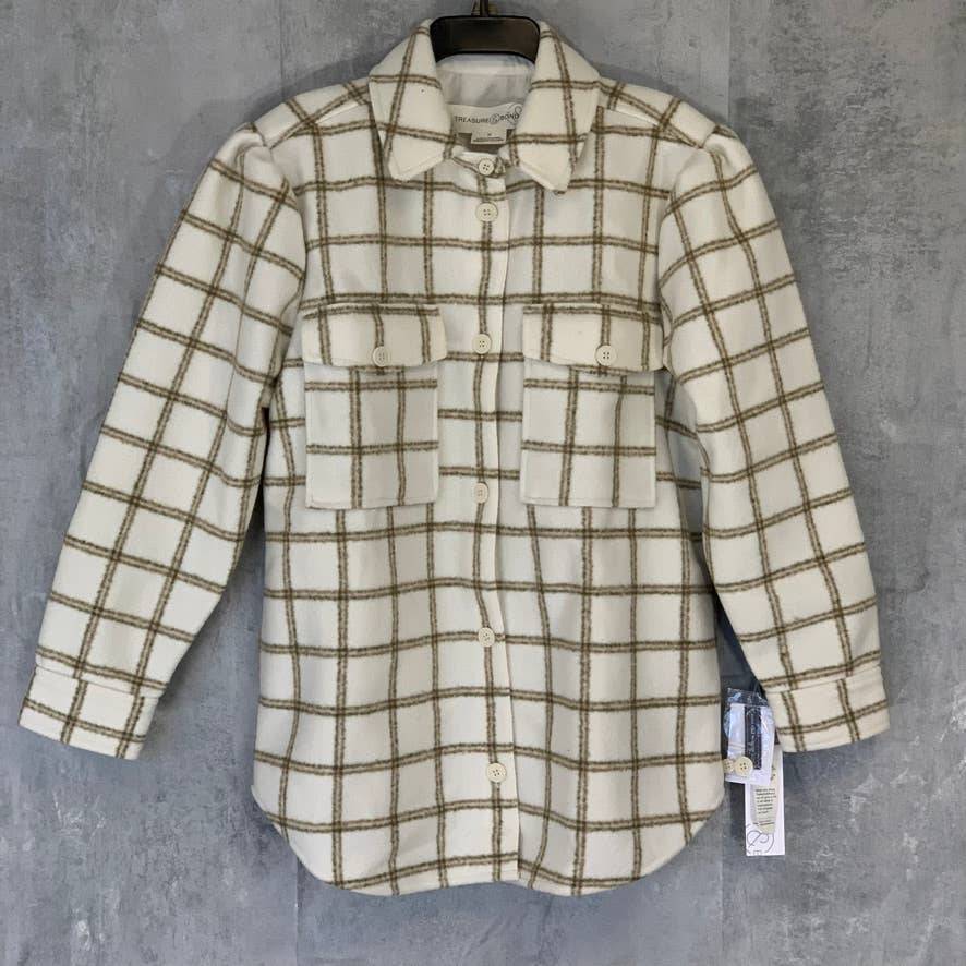 TREASURE & BOND Ivory Carsonpane Plaid Puff Sleeve Shirt Jacket SZ M