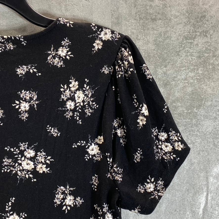 ULTRA FLIRT Juniors' Black Floral-Print V-Neck Faux-Wrap Bodycon Mini Dress SZXL