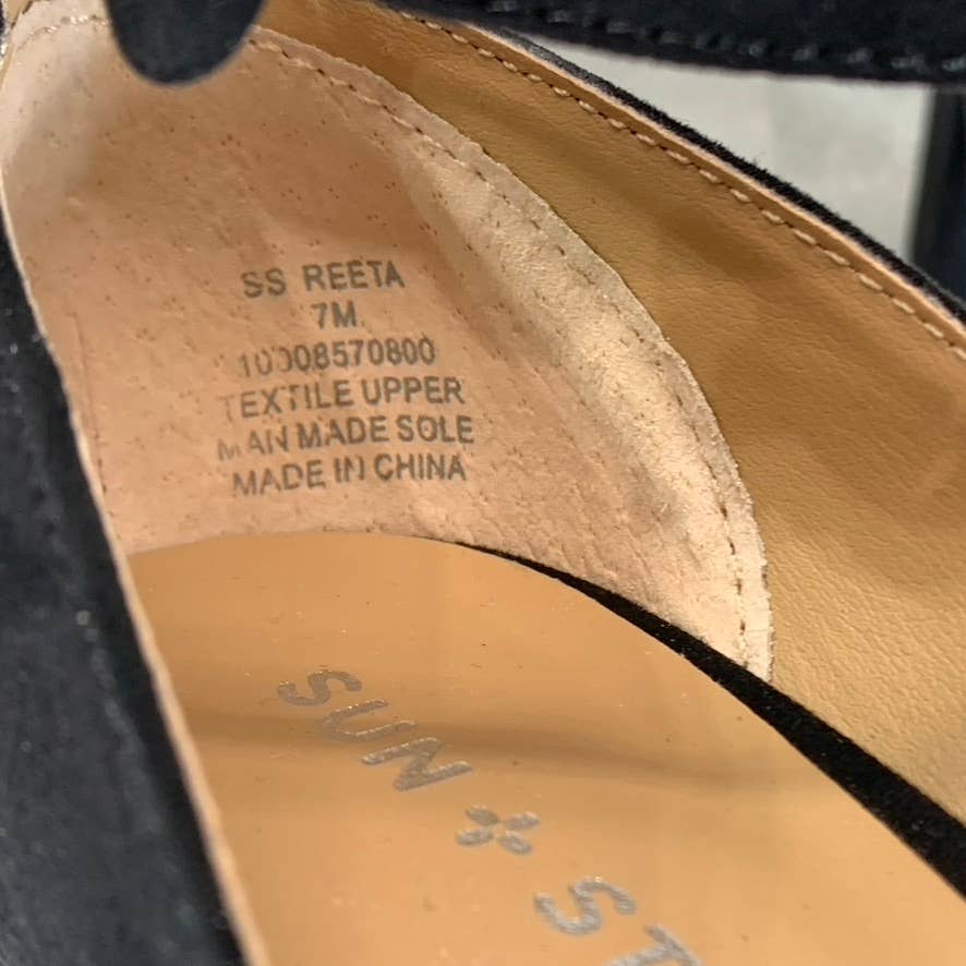 SUN+STONE Women's Black Micro Reeta Block-Heel Ankle Strap Platform Heels SZ 7