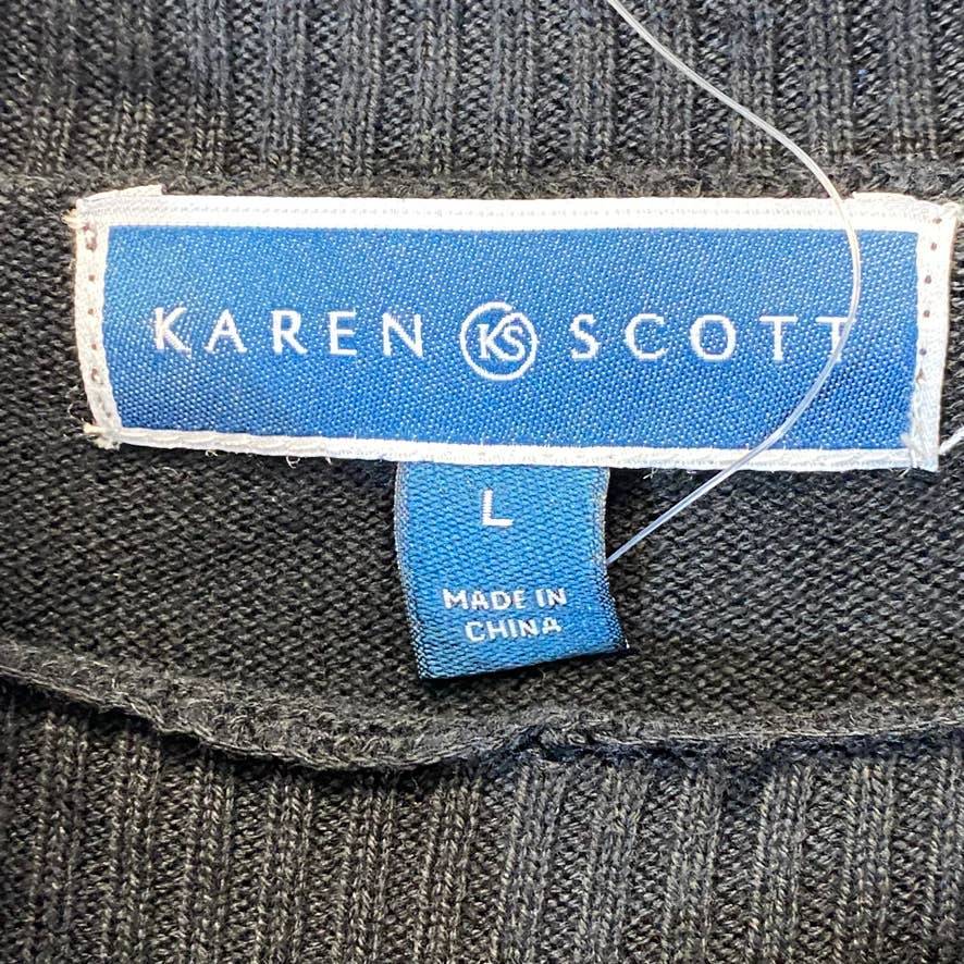 KAREN SCOTT Women's Deep Black Seam-Detail Mock-Neck Ribbed Pullover Sweater SZ L