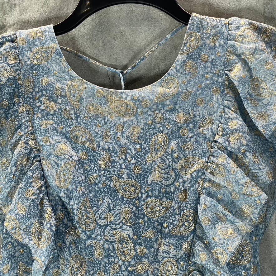 MICHAEL MICHAEL KORS Women's Petite Chambray Paisley Smocked Ruffle Dress SZ P/M