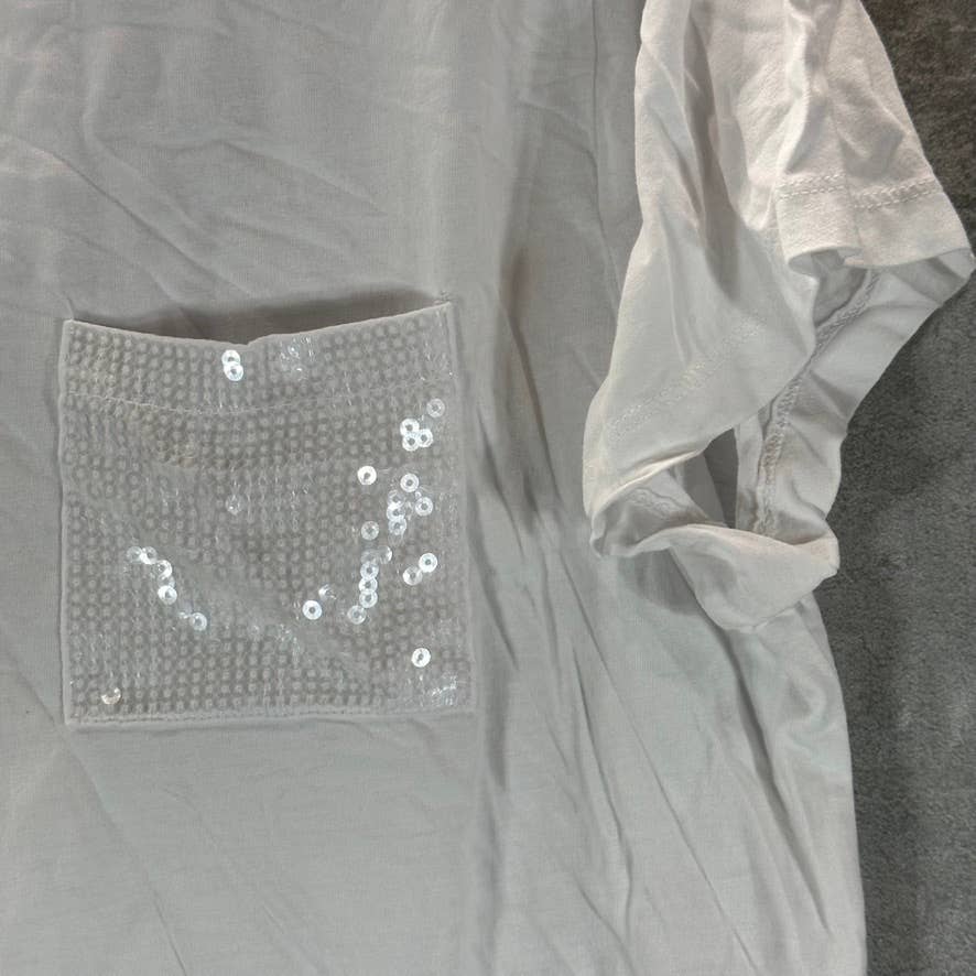 DKNY Women's White Sequin-Pocket Crewneck Short-Sleeve T-Shirt SZ XL